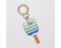 Gold Toned, Blue, and Green Pickleball Paddle and Ball Bag Charm