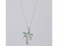 Silver Toned and Aqua Palm Tree Necklace