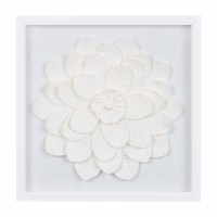 16" Sq White Small Center Paper Flower Framed Under Glass