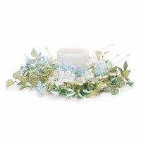 6" Opening Faux Blue and White Flowers Candle Ring