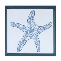 6" Sq Dark Blue Starfish Coastal Wall Art Block Plaque