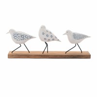 7" x 18" Three Blue and White Shorebirds on a Base Coastal Statue