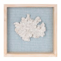 8" Sq White Faux Coral on a Blue Background Coastal Framed Wall Art