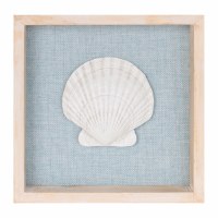 8" Sq White Scallop Shell on a Blue Background Coastal Framed Wall Art