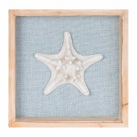 8" Sq White Starfish on a Blue Background Coastal Framed Wall Art