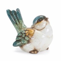 3" Green and Blue Ceramic Bird With It's Head Forward Figurine