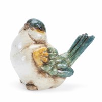 3" Green and Blue Ceramic Bird With It's Head Turned Figurine