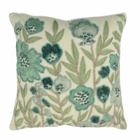 16" Sq Blue and Green Flowers and Leaves Decorative Pillow