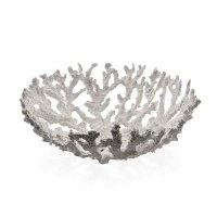 14" Round Faux White Coral Coastal Polyresin Bowl