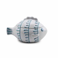 8" Blue and White Ceramic Fish Shape Coastal Box