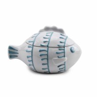 11" Blue and White Ceramic Fish Shape Coastal Box