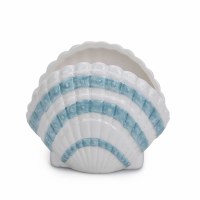 4" Blue and White Ceramic Scallop Shell Coastal Vase