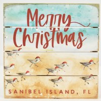 6" Sq Sanibel Island "Merry Christmas" Festive Sandpipers Coastal Plaque