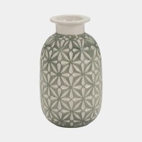 8" Sage and White Pattern Ceramic Vase