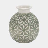 6" Sage and White Pattern Ceramic Vase