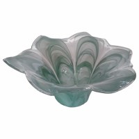 19" Round Green and White Glass Bowl