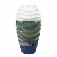 19" Blue, Green, and White Wavy Ceramic Vase