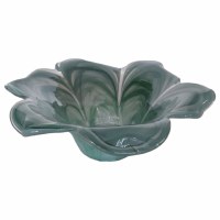 13" Round Green and White Glass Bowl