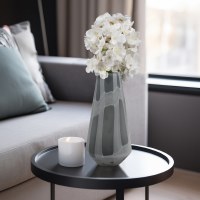 11" Gray and White Glass Vase