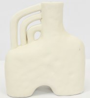 8" White Ceramic Triple Handle Vase