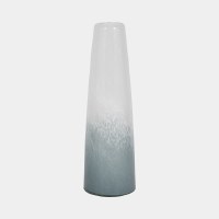 15" White and Blue Glass Vase