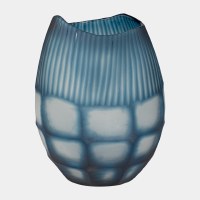 12" Frost Blue Glass Grid Vase