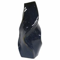 16" Dark Blue Ceramic Twist Vase