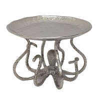 14" Round Silver Metal Octopus Holding a Platter