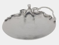 16" Round Silver Metal Platter With an Octopus