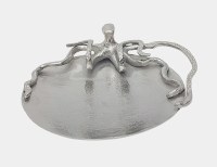 13" Round Silver Metal Platter With an Octopus