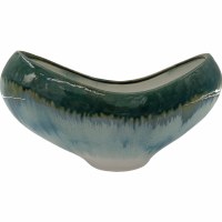 9" x 15" Green and Blue Ceramic Oval Bowl