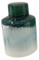 9" Green and Blue Ceramic Jar With a Lid