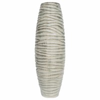 30" White and Taupe Ceramic Ribbed Vase