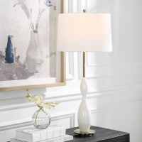 34" Distressed Bronze and White Column Table Lamp