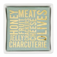 5.75" Square Charcuterie Theme Beverage Napkins and Ceramic Napkin Holder Set