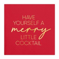 5" Square Red and Gold "Have Yourself A Merry Little Cocktail" Beverage Napkins