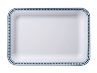 12" x 17" Blue Dots Rim Melamine Serving Tray