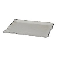 12" x 16" White and Silver Rim Ceramic Tray