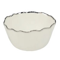 10" Round White and Silver Rim Ceramic Deep Bowl