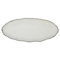 9" x 20" White and Silver Rim Ceramic Oval Platter