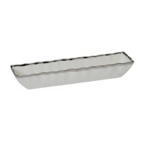 4" x 13" White and Silver Rim Ceramic Cracker Tray