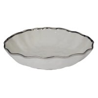 13" Round White and Silver Rim Ceramic Low Bowl