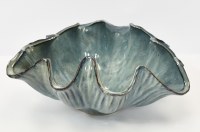 11" Round Blue Ceramic Ruffle Bowl
