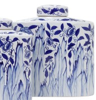 12" Blue and White Flower Vines Ceramic Jar