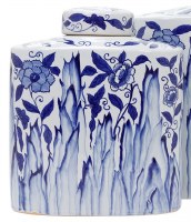 10" Blue and White Flower Vines Ceramic Jar