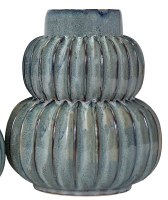 11" Blue Ribbed Ceramic Vase