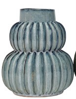 9" Blue Ribbed Ceramic Vase