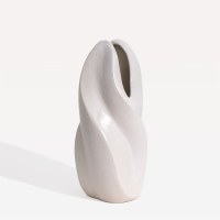 15" White Ceramic Twist Vase