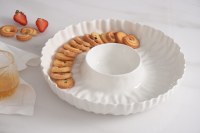 13" Round White Ripple Ceramic Chip and Dip Dish by Pampa Bay