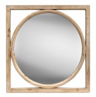 36" Natural Wood Circle in a Square Mirror